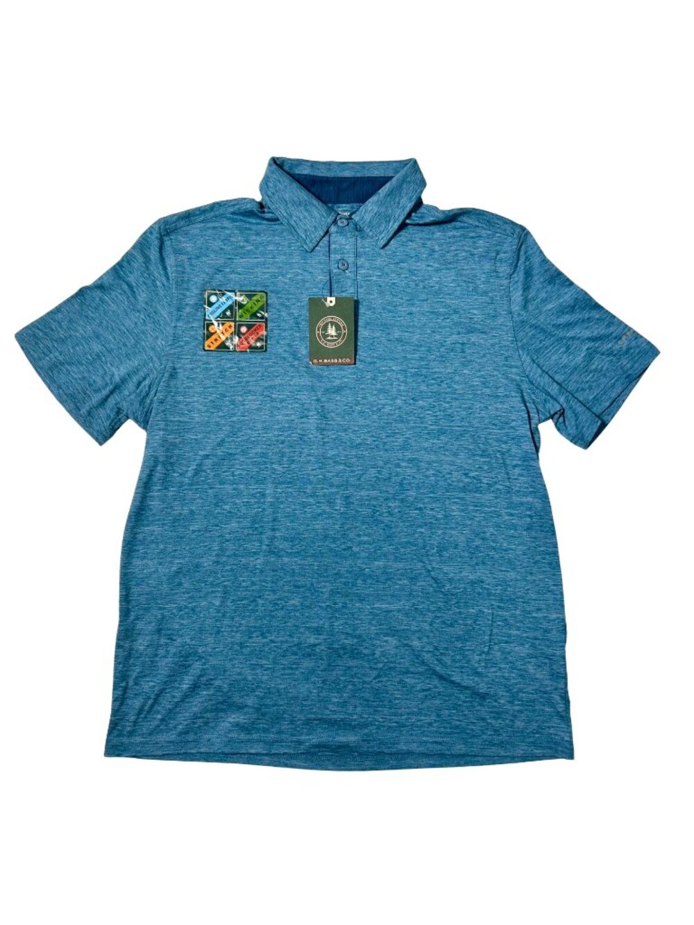 GH Bass & Co Mens Polo Shirt Medium Blue Heather Performance Stretch NWT